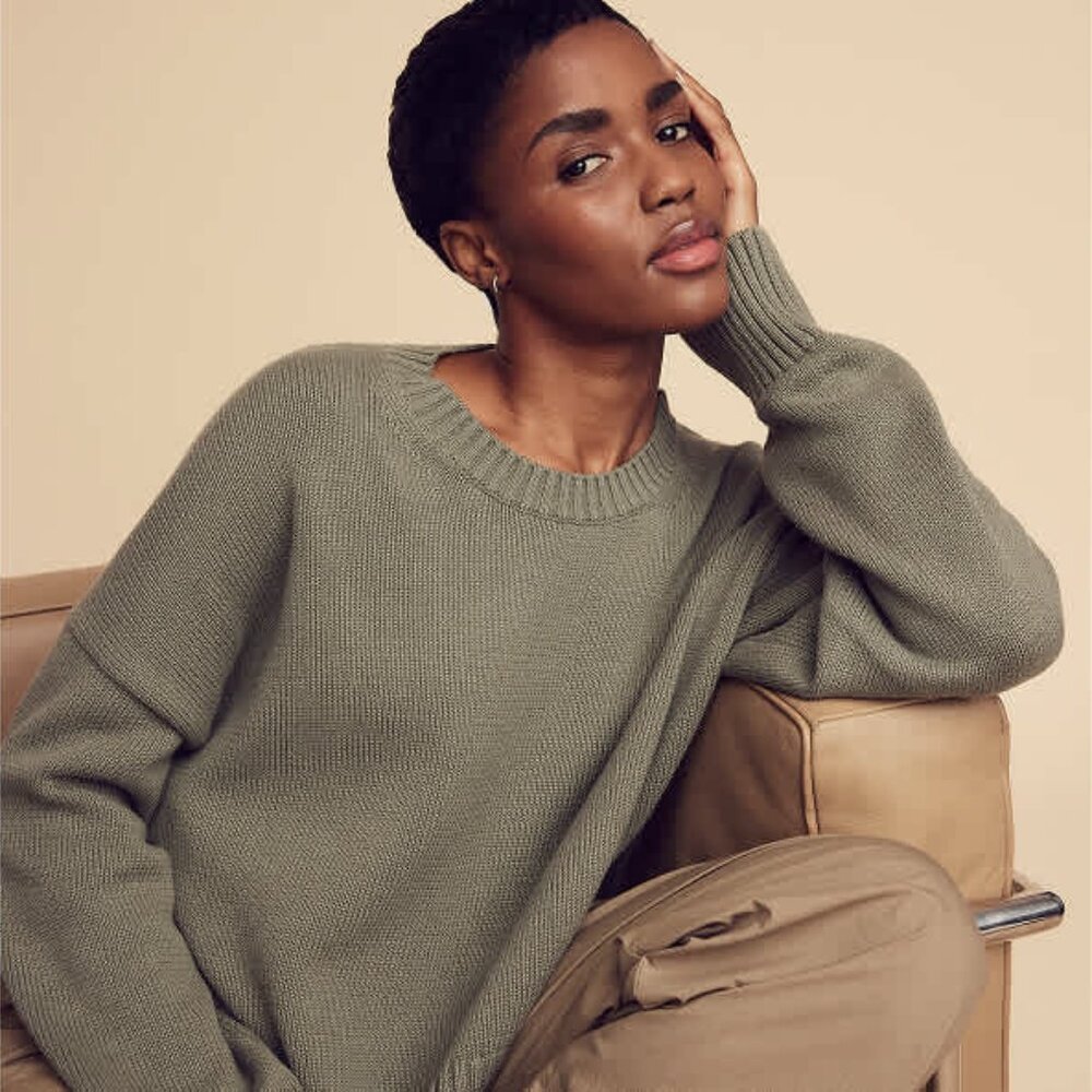 ❗️SOLD❗️Quince Agave Green 100% Cotton Crew Neck Boyfriend Sweater Chunky Knit